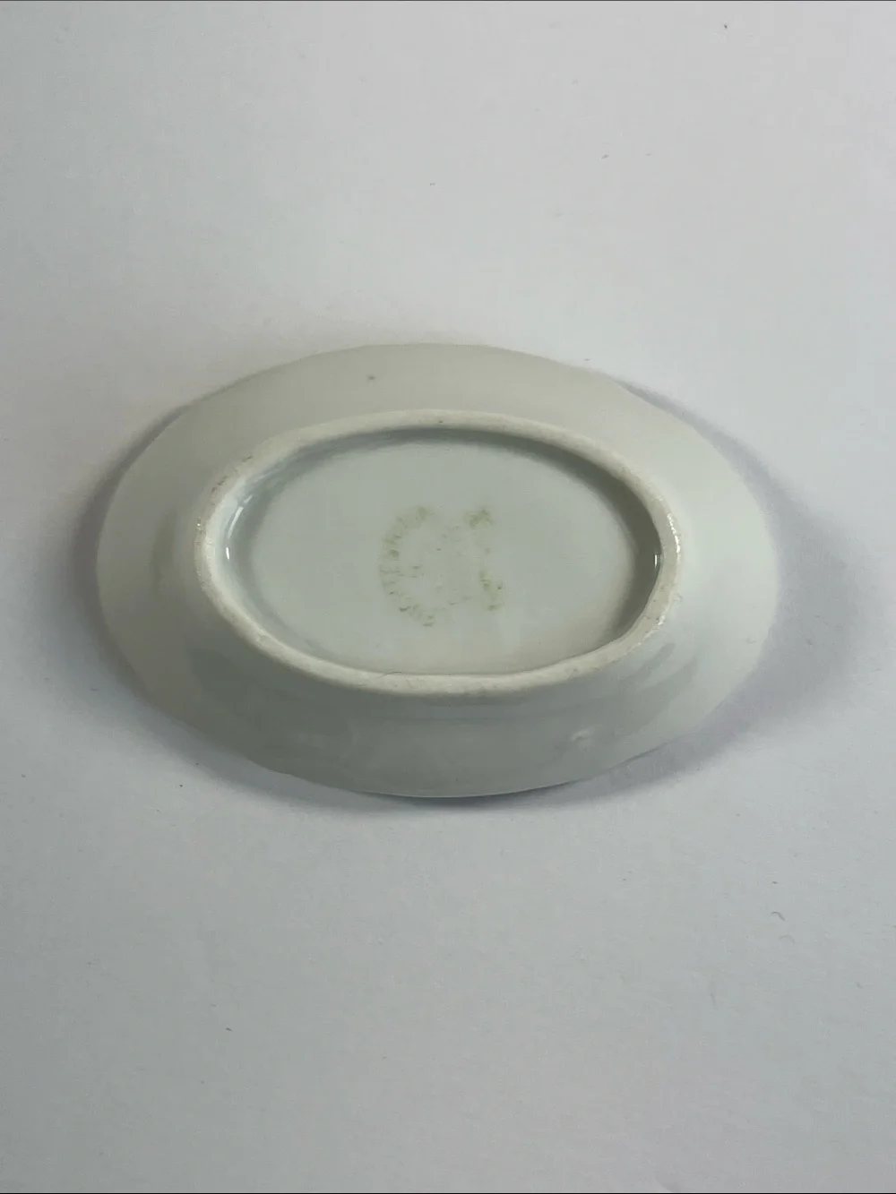 Vintage Miniature Porcelain Oval Trinket Dish with Pink Rose & Green Trim